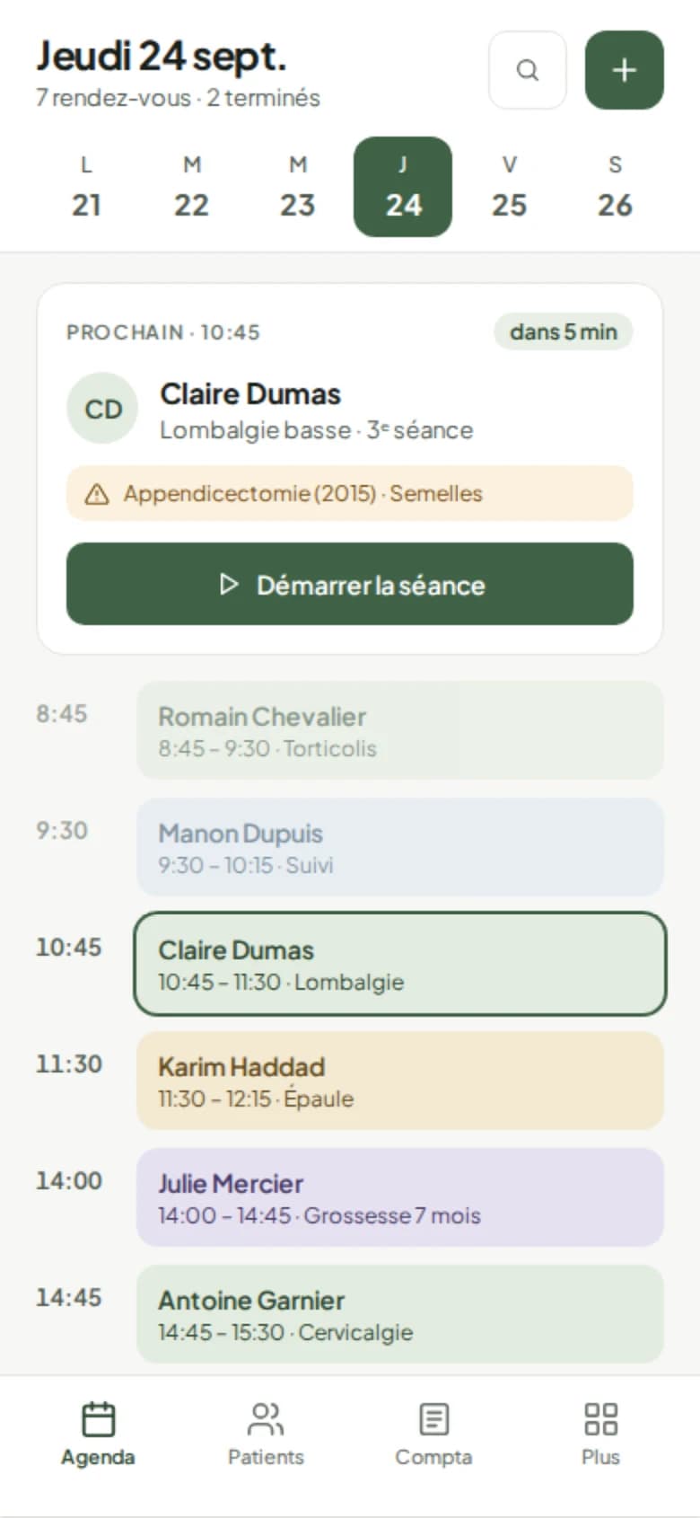 Agenda du jour sur smartphone